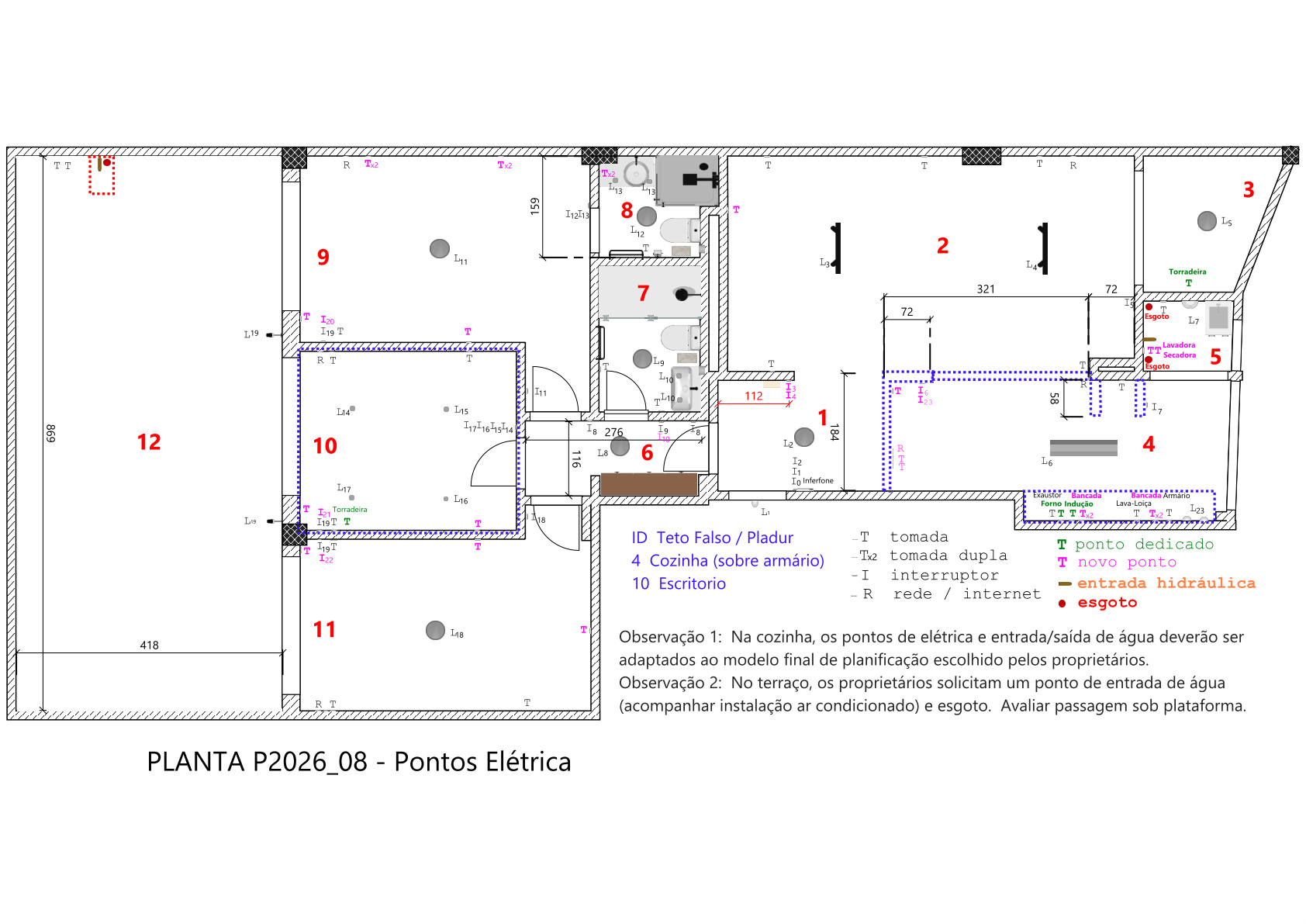 Planta P2026/08-05 — Pontos Eléctrica e Hidráulica